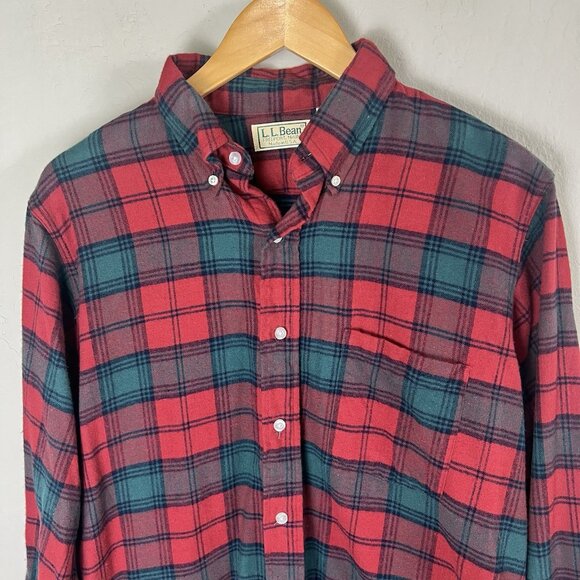 Vintage LL‎ Bean Shirt Men Medium Red Green Plaid Flannel Button Up USA 90s Y2K - Picture 2 of 8